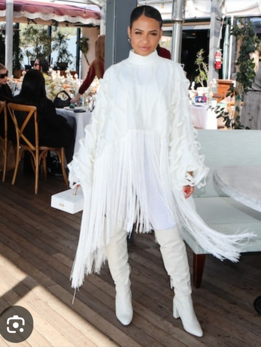 Akira Unique High-Neck Textured Poncho-Style top with long fringe One Size